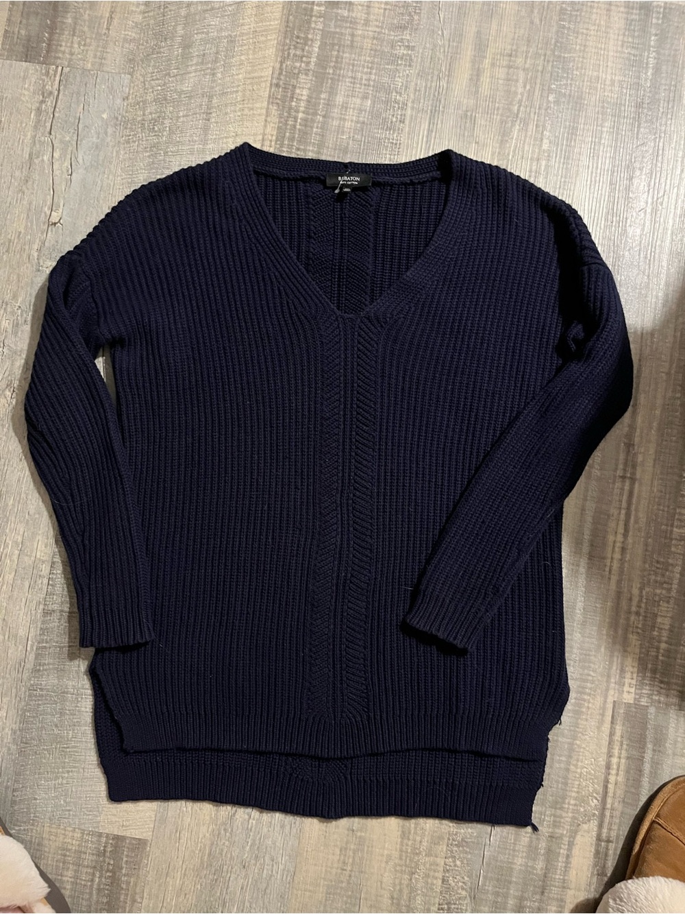 Babaton Navy V-Neck Ribbed Sweater